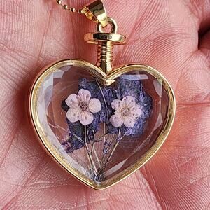 Pressed floral heart necklace